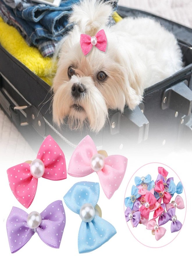 ANGGREK Dog Bows for Hair Small Size with Elastic Puppy Dogs Girl Grooming Rubber Bands Female Tiny Blue and Pastel Pairs Doggie Bow Pearl Ears Polka dot Puppies Very - Image 3