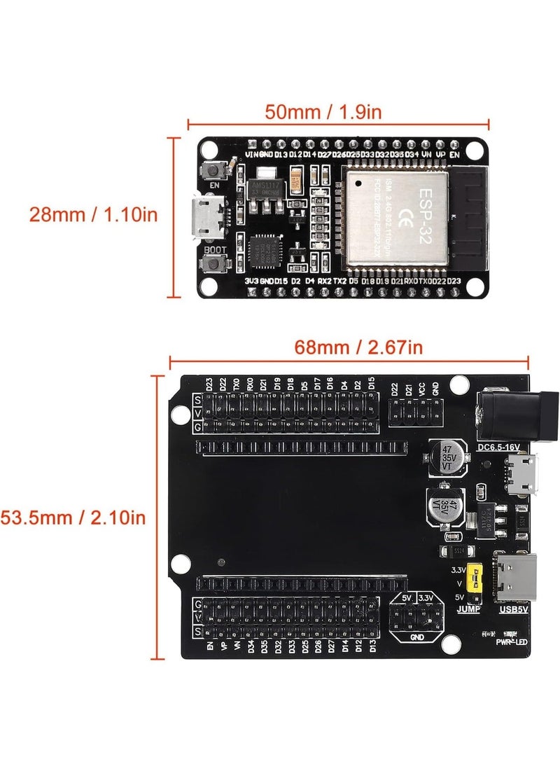 مجموعة لوحات تطوير من ESP32 ESP‑32S NodeMCU – لوحة توصيل (Breakout Board) مع WiFi وبلوتوث، 30 دبوس، واجهة مزدوجة من نوع Type‑C و Micro USB، ثنائي النواة، لوحة توسيع لأردوينو (Arduino). - Image 3