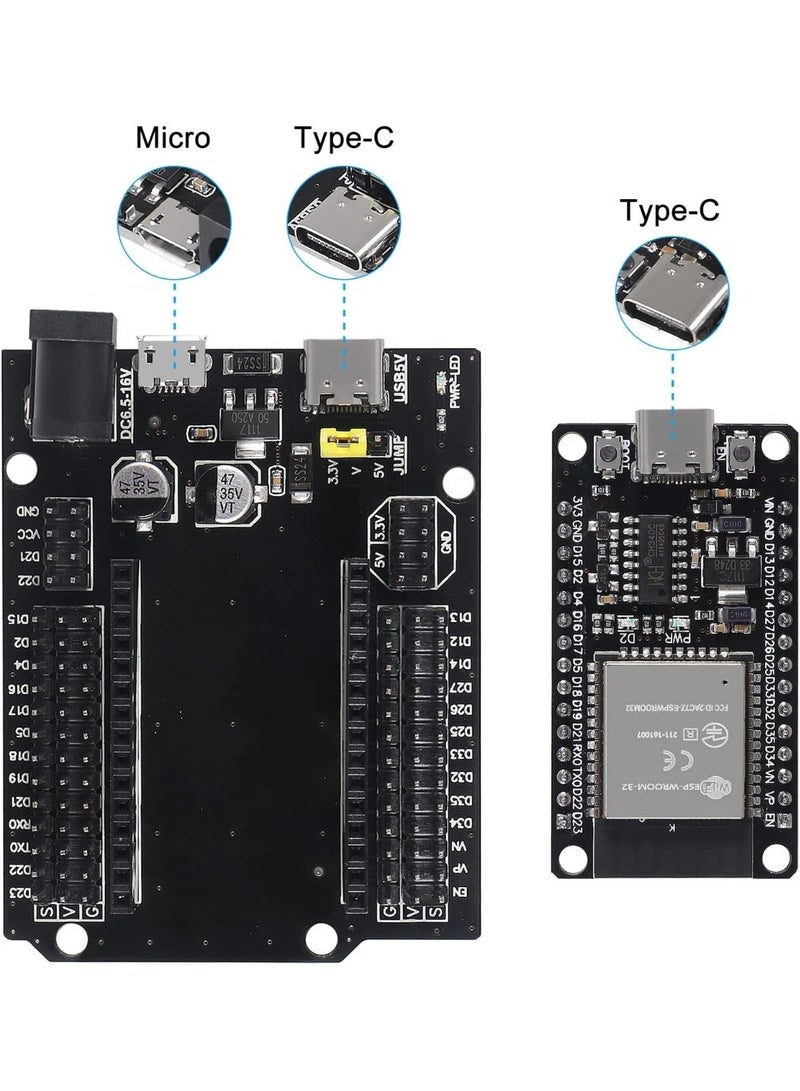 مجموعة لوحات تطوير من ESP32 ESP‑32S NodeMCU – لوحة توصيل (Breakout Board) مع WiFi وبلوتوث، 30 دبوس، واجهة مزدوجة من نوع Type‑C و Micro USB، ثنائي النواة، لوحة توسيع لأردوينو (Arduino). - Image 2