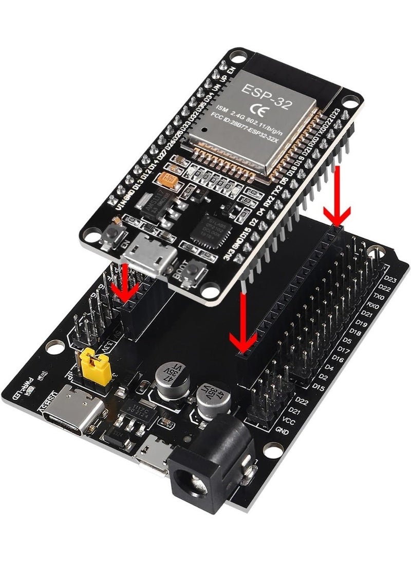 مجموعة لوحات تطوير من ESP32 ESP‑32S NodeMCU – لوحة توصيل (Breakout Board) مع WiFi وبلوتوث، 30 دبوس، واجهة مزدوجة من نوع Type‑C و Micro USB، ثنائي النواة، لوحة توسيع لأردوينو (Arduino). - Image 4