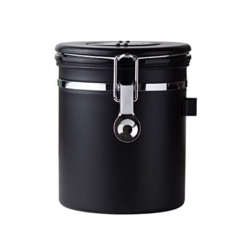InstaCuppa Stainless Steel Coffee Canister, Airtight Container with Date Tracker Jar, CO2 Release Valve and Coffee Scoop, 500 Grams, Black - Image 1