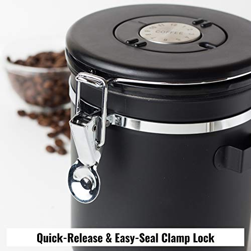 InstaCuppa Stainless Steel Coffee Canister, Airtight Container with Date Tracker Jar, CO2 Release Valve and Coffee Scoop, 500 Grams, Black - Image 5
