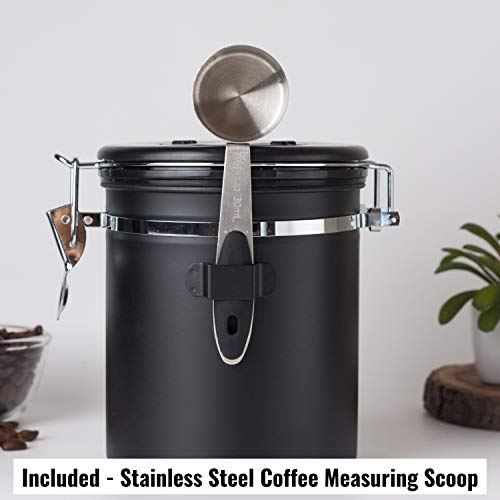 InstaCuppa Stainless Steel Coffee Canister, Airtight Container with Date Tracker Jar, CO2 Release Valve and Coffee Scoop, 500 Grams, Black - Image 4