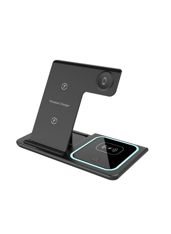 TaimAs 3-in-1 Foldable Wireless Charging Stand – Fast Charging Dock for iPhone, Apple Watch & AirPods (Black) - Image 1