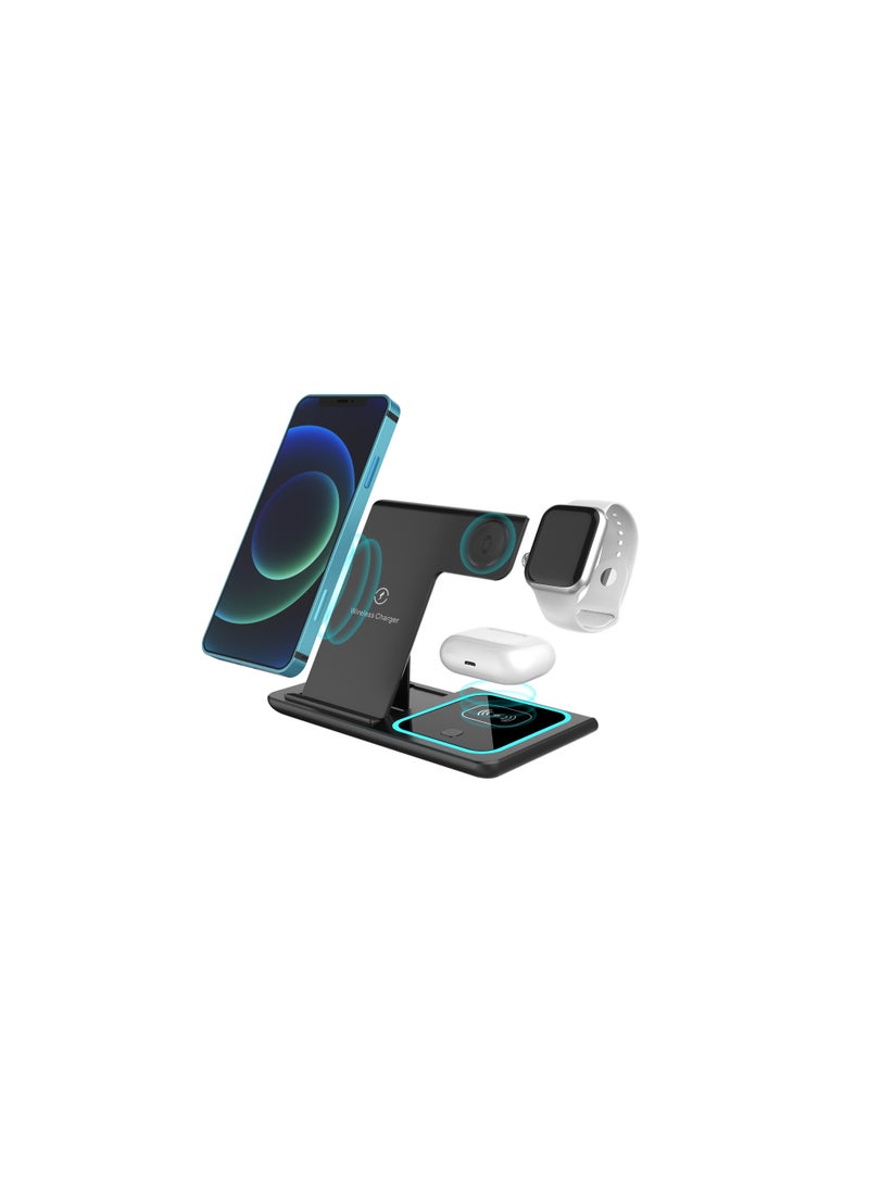 TaimAs 3-in-1 Foldable Wireless Charging Stand – Fast Charging Dock for iPhone, Apple Watch & AirPods (Black) - Image 2