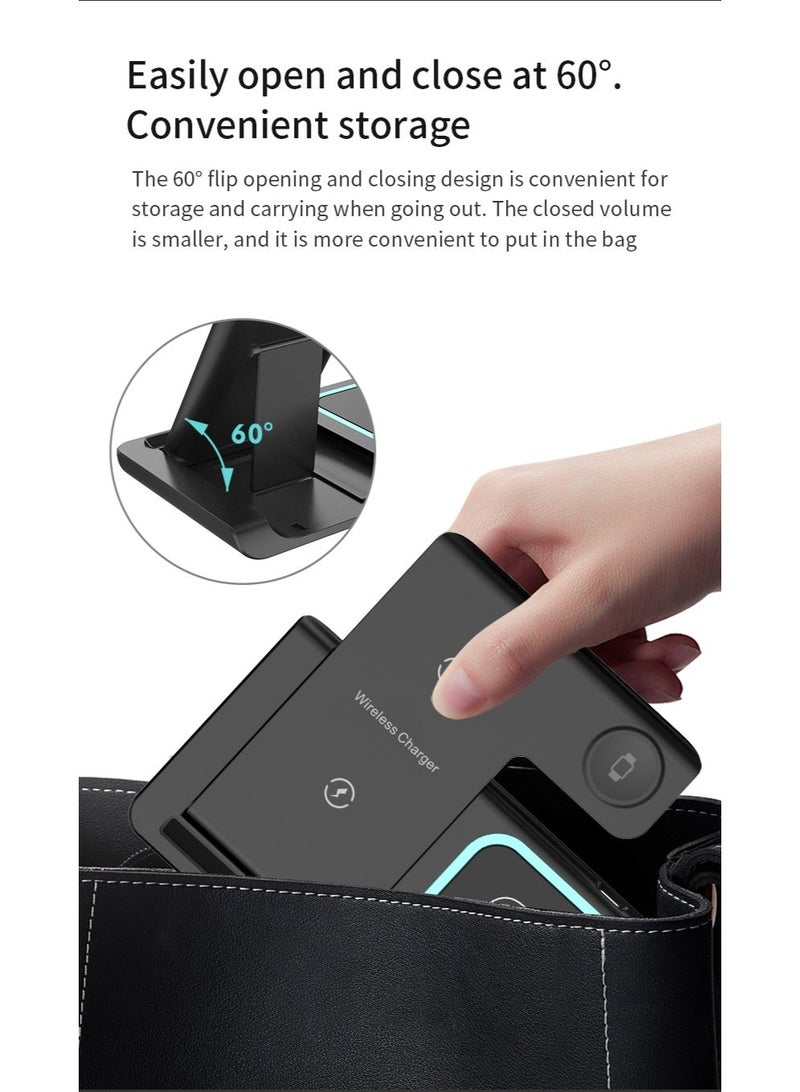 TaimAs 3-in-1 Foldable Wireless Charging Stand – Fast Charging Dock for iPhone, Apple Watch & AirPods (Black) - Image 4