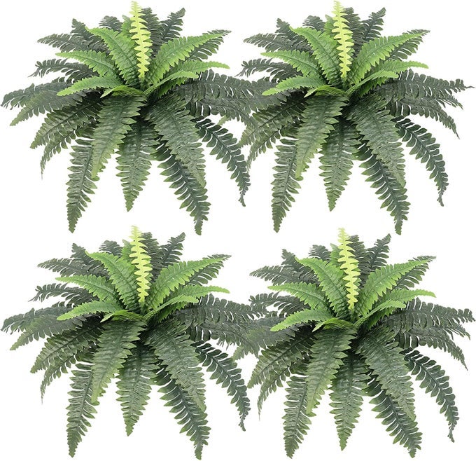 30IN ARTIFICIAL FERNS FOR OUTDOORS 4 LARGE BOSTON FERN PLANT INDOOR FAUX BUSH PLANT FOR INDOORS HOME GARDEN WINDOWSILL FARMHOUSE GARDEN DECOR