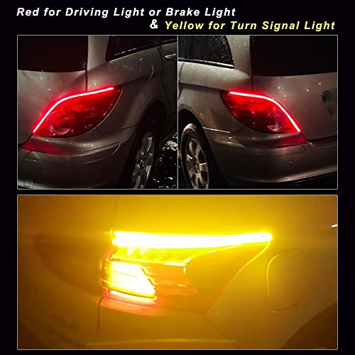 YM EBright EverBright DRL Led Strip Light for Cars, SUV Motorcycle Daytime Running Lights Turn Signal Bulb Tail Brake Light Sepuential Switchback Led Strip Amber/Yellow & Red (2Pcs 30CM/12Inch) - Image 4