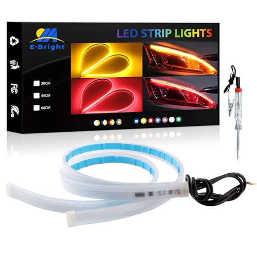 YM EBright EverBright DRL Led Strip Light for Cars, SUV Motorcycle Daytime Running Lights Turn Signal Bulb Tail Brake Light Sepuential Switchback Led Strip Amber/Yellow & Red (2Pcs 30CM/12Inch) - Image 1