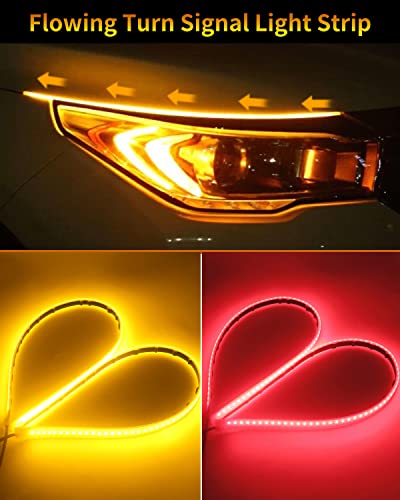 YM EBright EverBright DRL Led Strip Light for Cars, SUV Motorcycle Daytime Running Lights Turn Signal Bulb Tail Brake Light Sepuential Switchback Led Strip Amber/Yellow & Red (2Pcs 30CM/12Inch) - Image 3