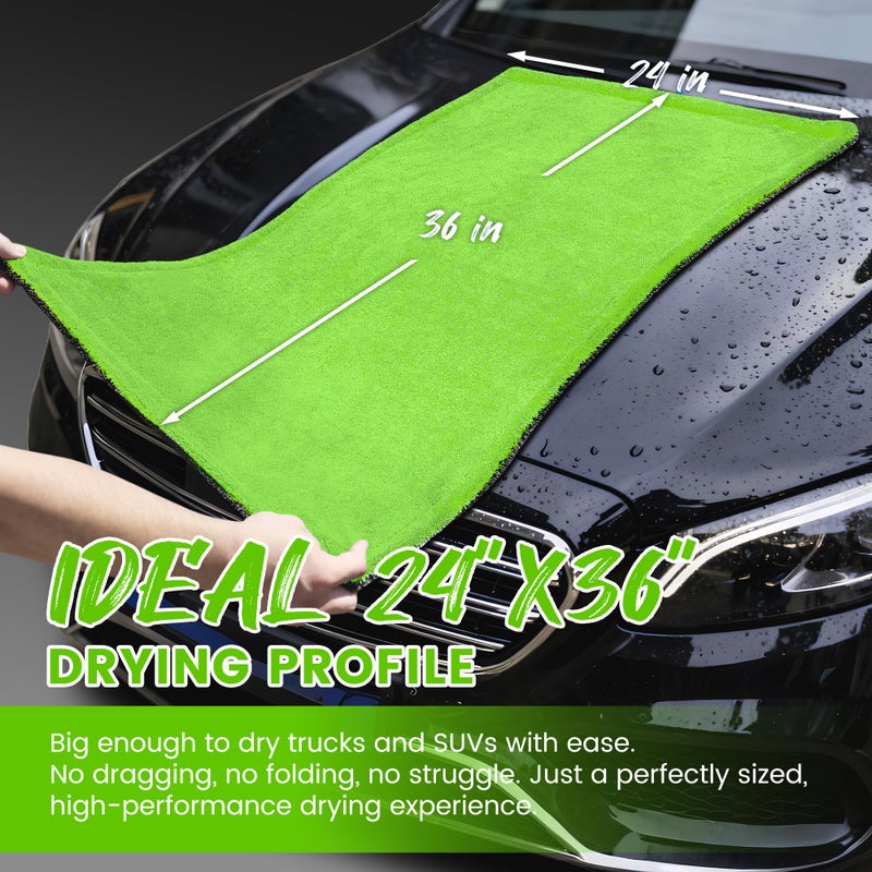 PUGPIU Car Drying Towel - 1400GSM Extra Large Super Absorbent Microfiber Towels for Cars 24"x36" - Large Edgeless with Twisted Loop, Lint-Free & Streak-Free for Auto Detailing, SUV, Truck (Green) - Image 2