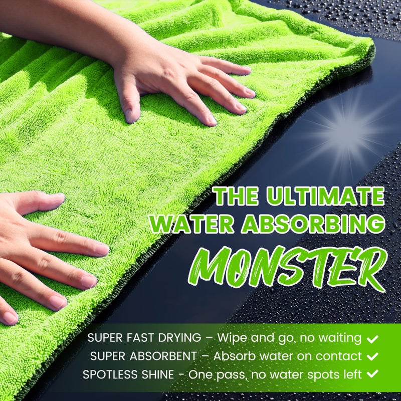 PUGPIU Car Drying Towel - 1400GSM Extra Large Super Absorbent Microfiber Towels for Cars 24"x36" - Large Edgeless with Twisted Loop, Lint-Free & Streak-Free for Auto Detailing, SUV, Truck (Green) - Image 3