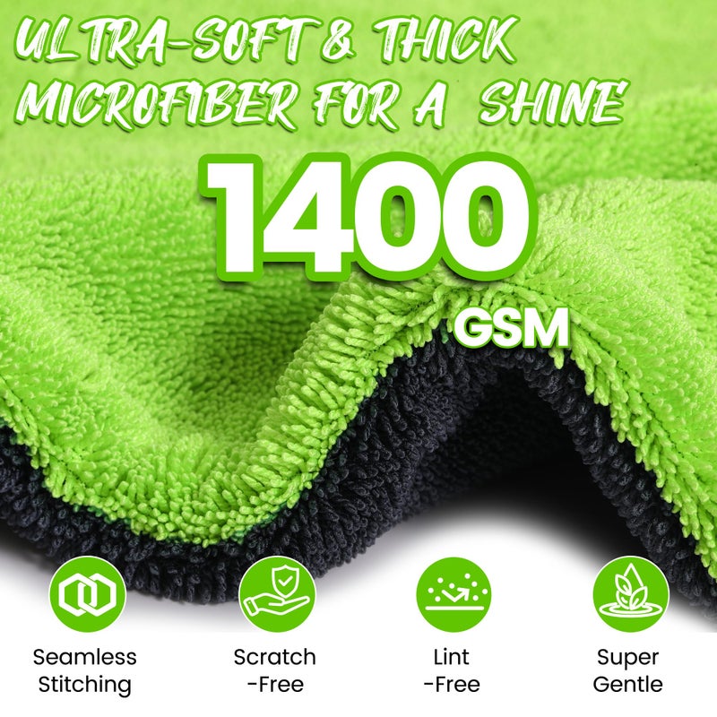 PUGPIU Car Drying Towel - 1400GSM Extra Large Super Absorbent Microfiber Towels for Cars 24"x36" - Large Edgeless with Twisted Loop, Lint-Free & Streak-Free for Auto Detailing, SUV, Truck (Green) - Image 4