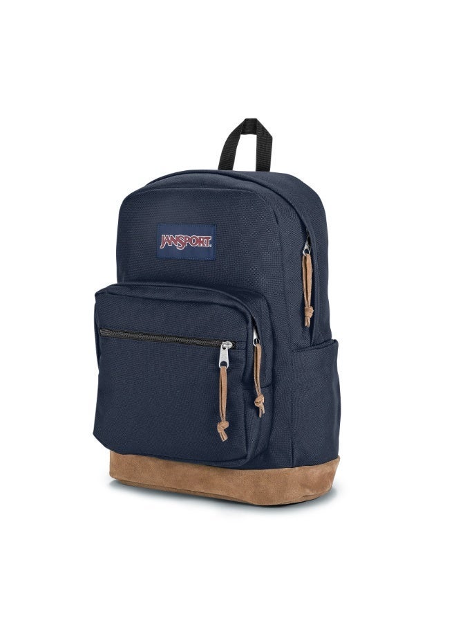 JanSport Right Pack Backpack, Navy, 15-Inch Laptop Sleeve, Suede Leather Bottom, Spacious Main Compartment, Water Bottle Pocket - Image 5