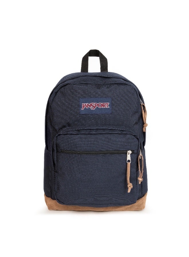 JanSport Right Pack Backpack, Navy, 15-Inch Laptop Sleeve, Suede Leather Bottom, Spacious Main Compartment, Water Bottle Pocket - Image 1