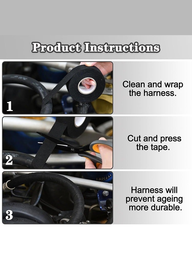 MR.SMART Mr Smart Automotive PET Flannel Tape, Black, Heat-Resistant, Professional-Grade Protection for Vehicle Electrical Systems, Pack Of 10 Rolls - Image 3