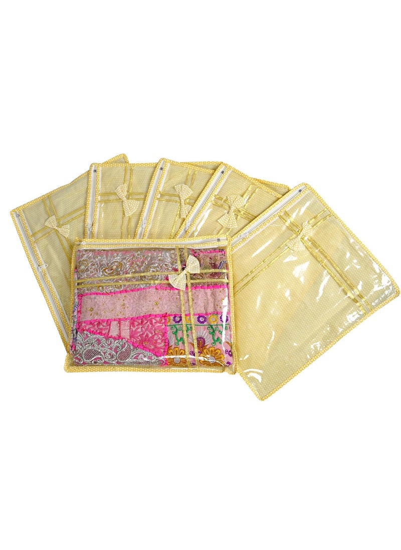 AI ANKIT INTERNATIONAL AI ANKIT INTERNATIONAL set of 6 Beige Foldable Single Saree CoversWardrobe Organizer with Transparent Top and ZipSaree Packing Covers for Wedding  - Image 1