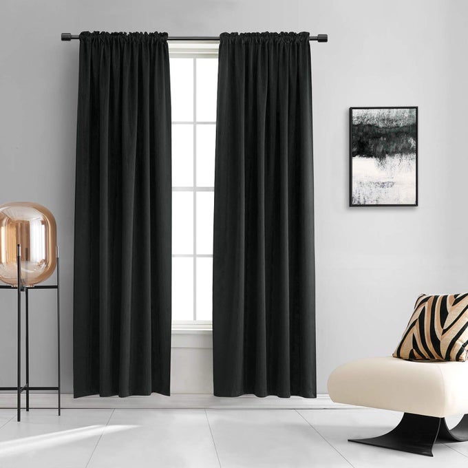 99 PERCENT BLACKOUT CURTAINS FOR BEDROOM THERMAL INSULATING ROD POCKET DRAPES FOR LIVING ROOM 42 BY 84 INCHESSET OF 2 PANELSBLACK