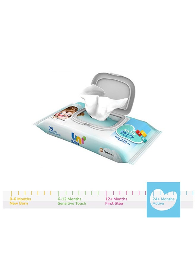 Uni baby Active Wet Wipes - 72 pcs - Fragrance Free - Alcohol & Paraben Free for Sensitive Skin for 24+ Months  - Image 2
