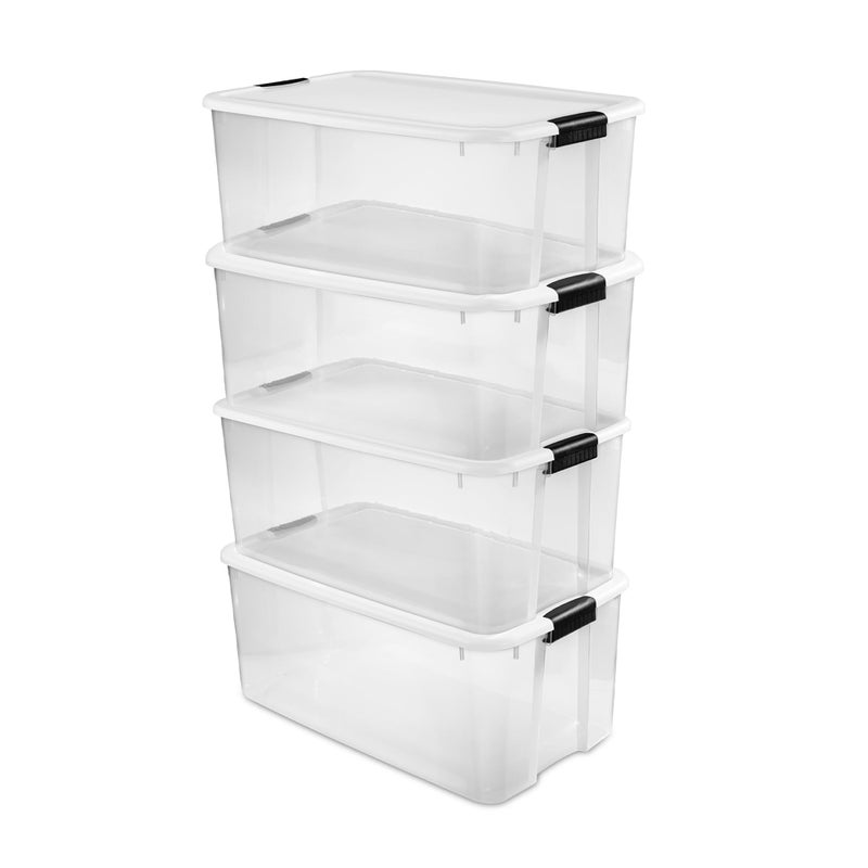Sterilite Sterilite 4Pack Ultra Latching Box Large Storage Bins w Lids Clear Plastic 116 Quart 