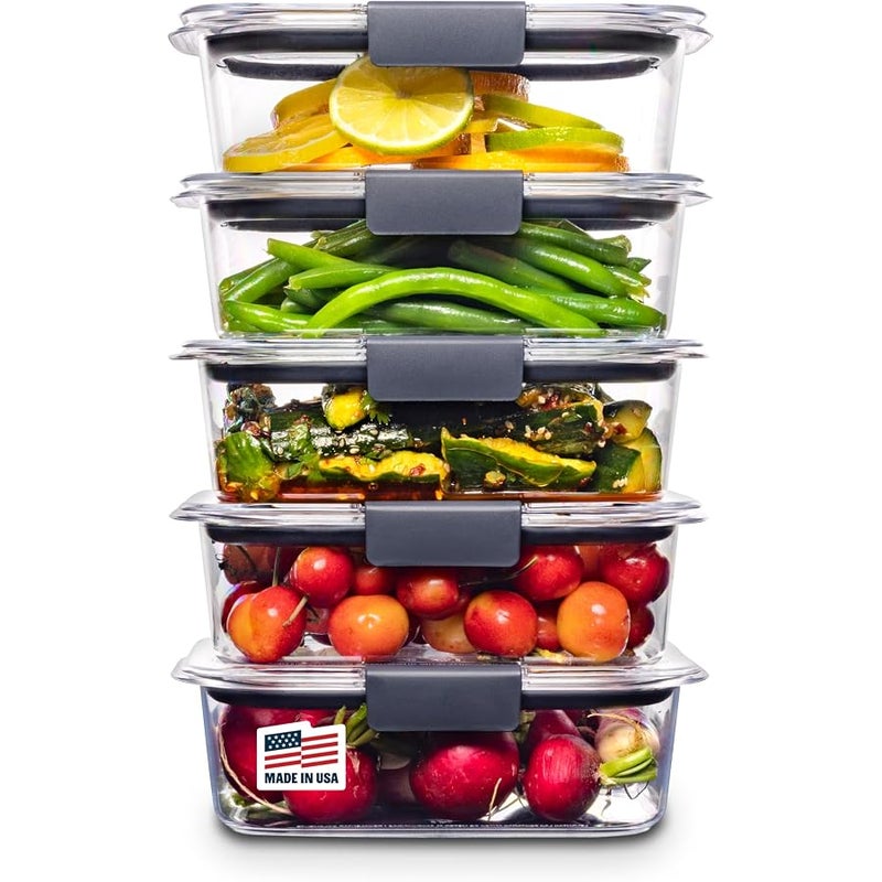 Rubbermaid Brilliance BPA Free Food Storage Containers with Lids, Airtight, for Lunch, Meal Prep, and Leftovers, Set of 5 (3.2 Cup) - Image 1