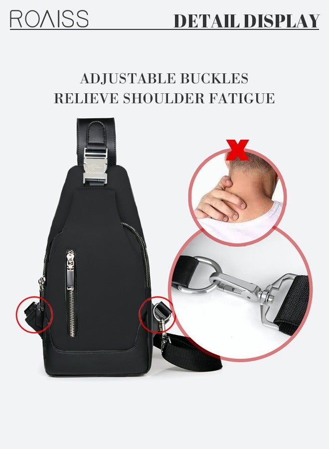 رويس حقيبة صدر مقاومة للماء مكونة من قطعتين ومجموعة محفظة طويلة عصرية من حقيبة الكتف مع منفذ شحن USB للرجال للسفر باللون الأسود - Image 3