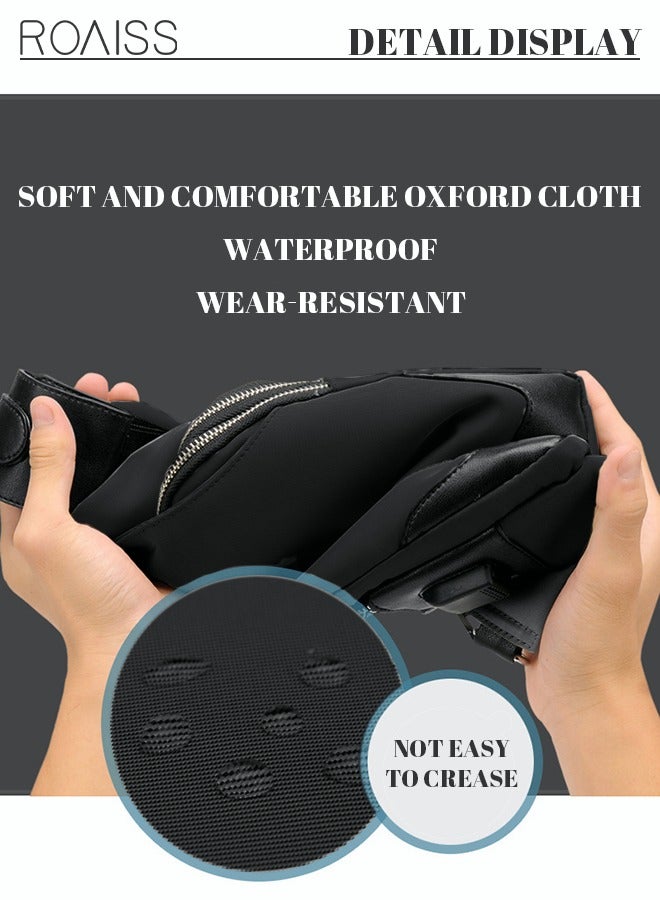 رويس حقيبة صدر مقاومة للماء مكونة من قطعتين ومجموعة محفظة طويلة عصرية من حقيبة الكتف مع منفذ شحن USB للرجال للسفر باللون الأسود - Image 5