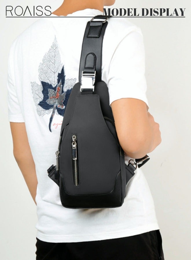 رويس حقيبة صدر مقاومة للماء مكونة من قطعتين ومجموعة محفظة طويلة عصرية من حقيبة الكتف مع منفذ شحن USB للرجال للسفر باللون الأسود - Image 4