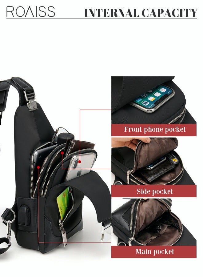 رويس حقيبة صدر مقاومة للماء مكونة من قطعتين ومجموعة محفظة طويلة عصرية من حقيبة الكتف مع منفذ شحن USB للرجال للسفر باللون الأسود - Image 2