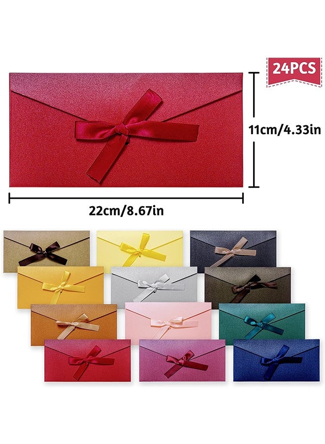 24 قرص بطاقة هدايا ملونة، 8 × 4 بوصة قوس بطاقة تحية، أغلفة جميلة لؤلؤية لبطاقة العمل، دعوات عيد الميلاد، رسالة - Image 2