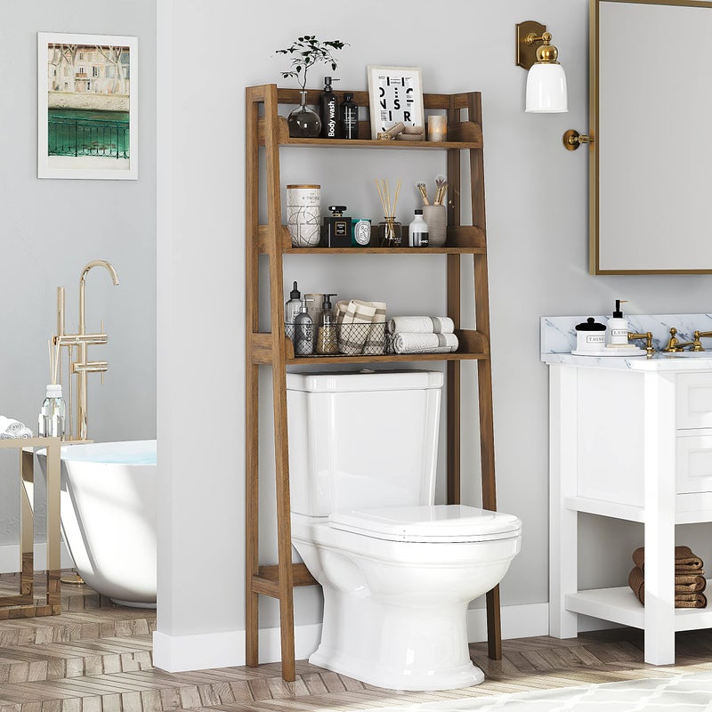 UTEX Over The Toilet Storage Shelf, 3-Tier Over Toilet Bathroom Organizer, Above Toilet Storage Rack (Wood Grain) - Image 2