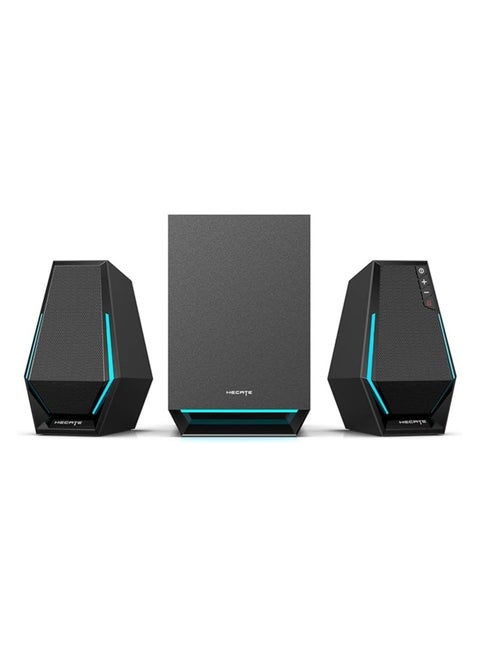 نظام سماعات الكمبيوتر Edifier G1500 MAX 2.1، مكبرات صوت هيكات للألعاب بقدرة 60 وات مع مضخم صوت، ضوء RGB، بلوتوث 5.3، USB، نوع C، مدخل AUX 3.5 مم، أسود