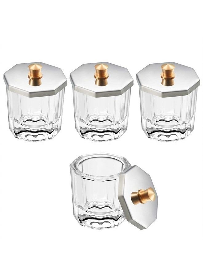 Beauticom Crystal Glass Dappen Dish for Acrylic Nail Dip Powder, Monomer, and Nail Polish Remover (Octagon Shape w/Stainless Steel Lid, 4 Pieces)  - Image 1