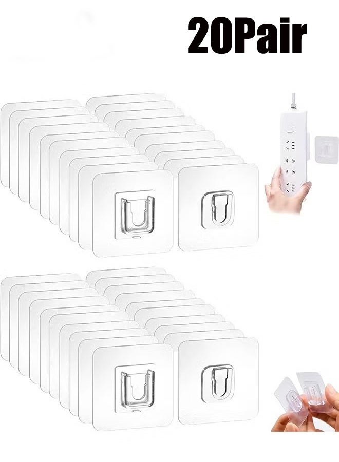 واي جيه 20 زوجا من خطافات الحائط اللاصقة الشفافة على الوجهين ، خطاف حائط لاصق شفاف على الوجهين ، يستخدم للخطافات ذاتية الالتصاق المعلقة في مكتب الحمام والمطبخ ، بدون آثار - Image 1