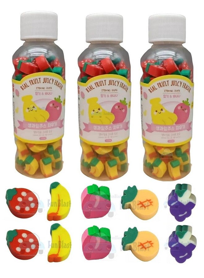 FunBlast Eraser for Kids - Fruit Erasers for Kids, Eraser Set, Eraser for Kids Stylish, Eraser Set for Return Gift, Stationary Set for Kids, Fruit Eraser, Rubber Eraser for Kids (Pack of 3 Bottles) - Image 1