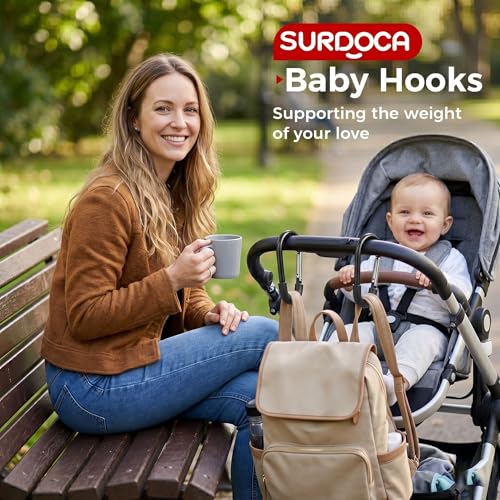 SURDOCA Stroller Hooks, Large Stroller Hooks for Bags, Universal Stroller Clips and Hooks, Mommy Hook for Stroller Heavy Duty, Stroller Accessories for Mom - Image 5