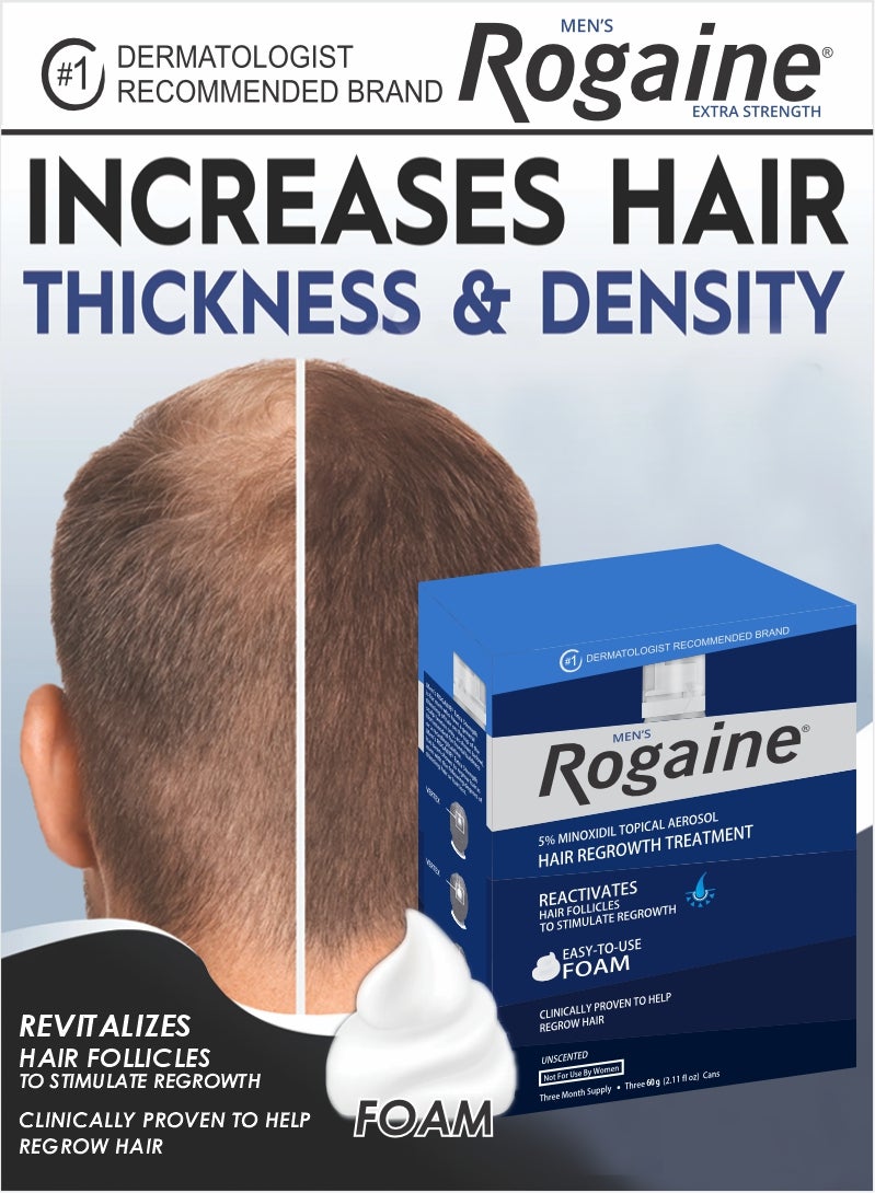 Rogaine 3-Month Supply – 5% Minoxidil Foam for Hair Loss and Thinning