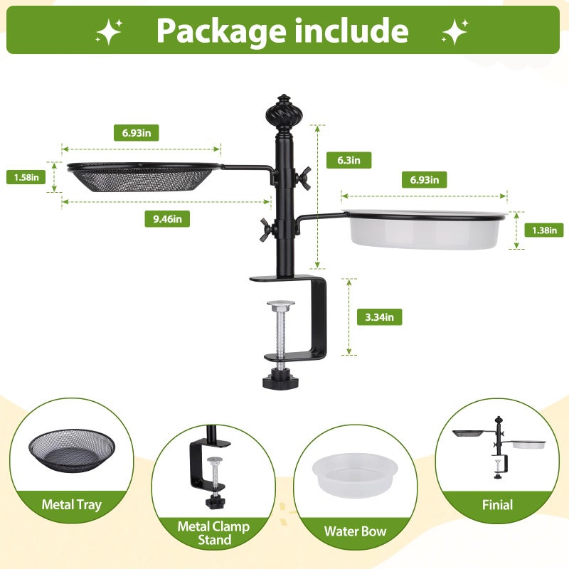 BOLITE Deck Bird Feeders with Metal Tray and Water Bowl, BOLITE Balcony Bird Feeders Detachable Adjustable Heavy Duty Clamp Bracket, Attracting Birds, Black, Gifts for Women Men - Image 5