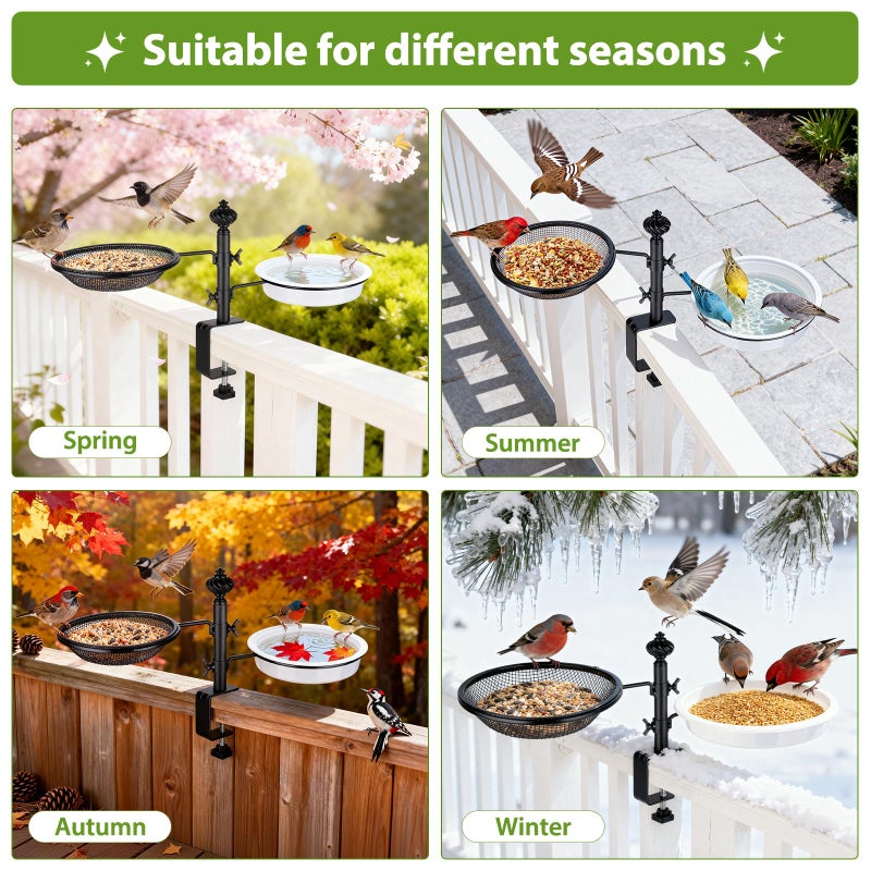 BOLITE Deck Bird Feeders with Metal Tray and Water Bowl, BOLITE Balcony Bird Feeders Detachable Adjustable Heavy Duty Clamp Bracket, Attracting Birds, Black, Gifts for Women Men - Image 4