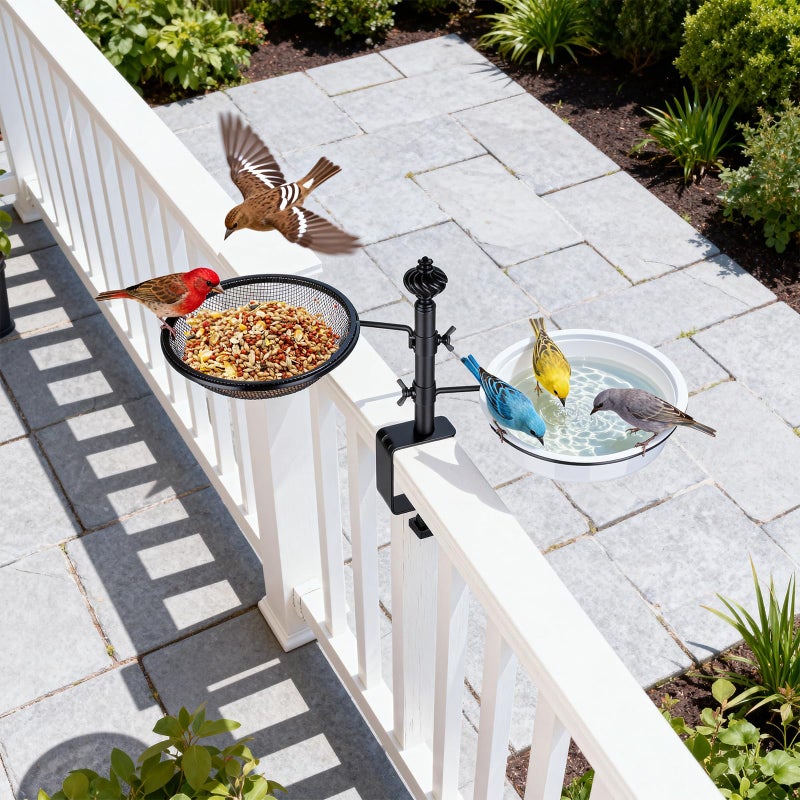 BOLITE Deck Bird Feeders with Metal Tray and Water Bowl, BOLITE Balcony Bird Feeders Detachable Adjustable Heavy Duty Clamp Bracket, Attracting Birds, Black, Gifts for Women Men - Image 3
