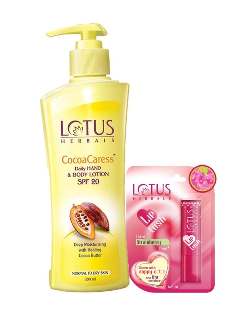 LOTUS HERBALS Lotus Herbals Winter Kit Cocoacaress Daily Hand  Body Lotion_250ml  Lip Lush Strawberry Crush_35g  Set of 2 