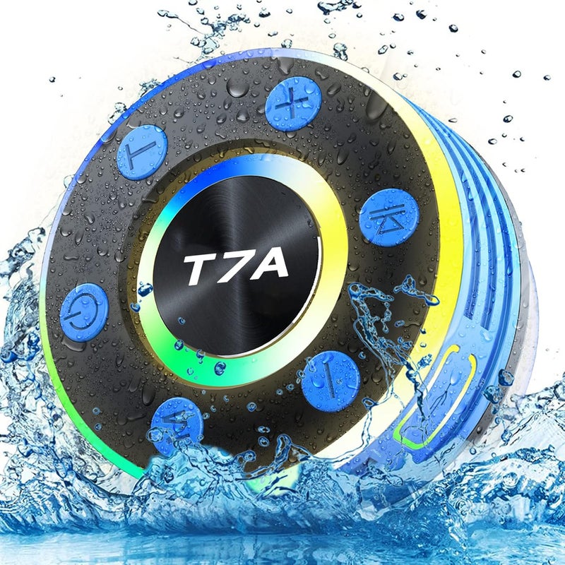 Rulefiss Bluetooth Shower Speaker, IPX7 Waterproof Portable Bluetooth Speaker with Suction Cup, Wireless Speaker 360°Surround Sound, LED Light Show, Built-in Mic, Outdoor Speaker for Party, Travel, Beach, Blue - Image 1