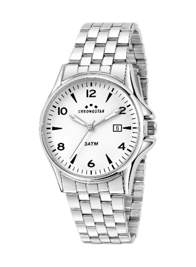 Chronostar Men's White Round Analog Dial with Silver Stainless Steel Band Watch - 43mm - R3753121002 - Image 1