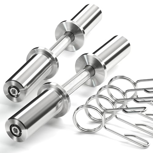 KZU 16 inch Olympic Dumbbell Handles, 150LBS Weight Capacity Steel Dumbbell Handles with 2 Pairs of Spring Collars, Rotating Sleeves, Compatible with 2” Plates - Image 1