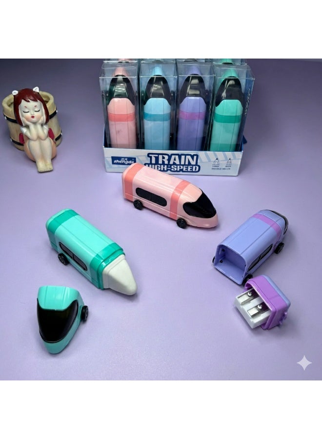 تشنغدا مبراة قطار مزدوجة مع ممحاة - أزرق - Image 2