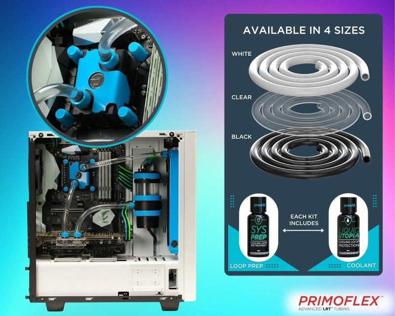 PrimoChill أنابيب التبريد المائي المرنة PrimoChill PrimoFlex LRT مخصصة - 7/16 بوصة. ID x 5/8 بوصة. OD، 10 أقدام مع تحضير النظام وسوائل التبريد، مصنوعة من مواد عالية الجودة، بفخر مصنوعة في الولايات المتحدة الأمريكية - شفافة كريستالية - Image 5