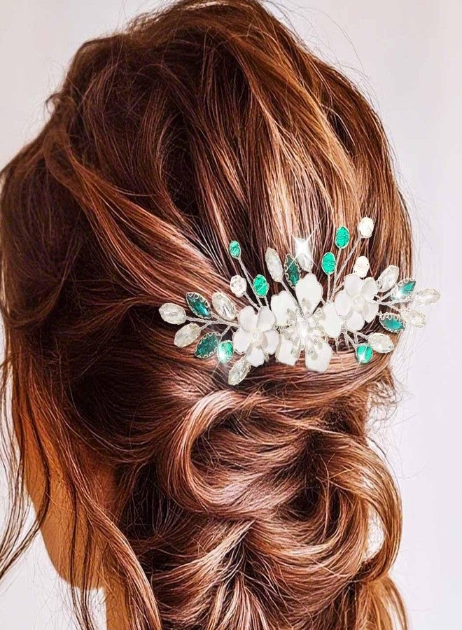 Campsis Bridal Hair Comb, Flower Hair Piece, Green Wedding Hair Accessories for Women - Image 3