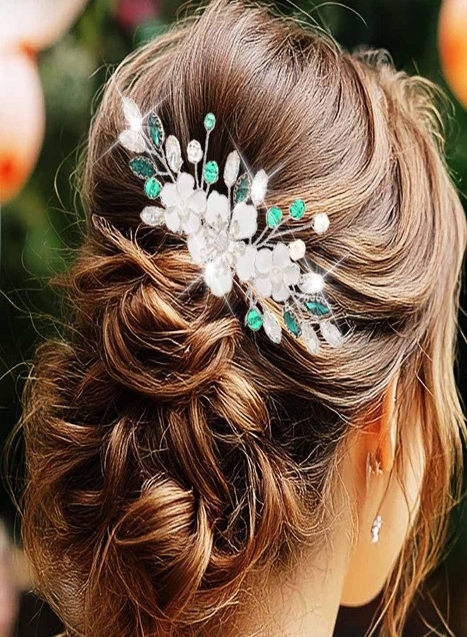Campsis Bridal Hair Comb, Flower Hair Piece, Green Wedding Hair Accessories for Women - Image 1