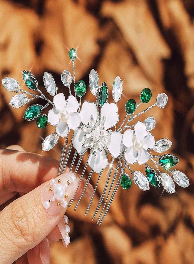 Campsis Bridal Hair Comb, Flower Hair Piece, Green Wedding Hair Accessories for Women - Image 2