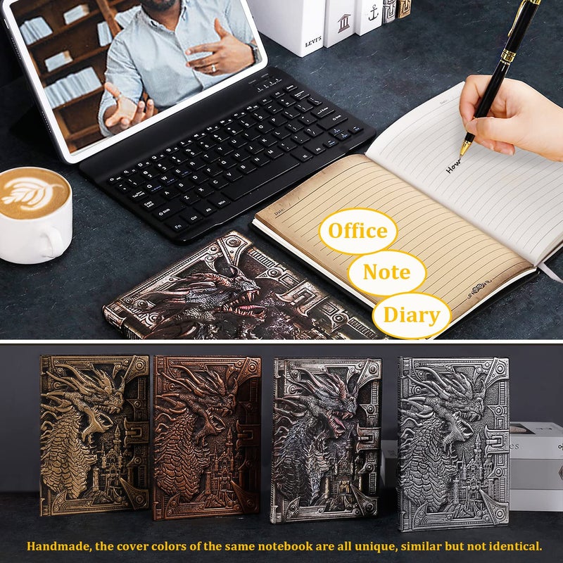 Feidiao Vintage Dnd Journal 3D Embossed Leather Notebook With Ballpoint Pen And Pen Sleeve.Handmade A5 Travel Journal Hardcover Liner Dragon Notebook Gift For Men&Women(Red Copper) - Image 3